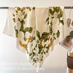 Flower Print Shawl Silk Square Scarf Neckerchief Bandana Hijab