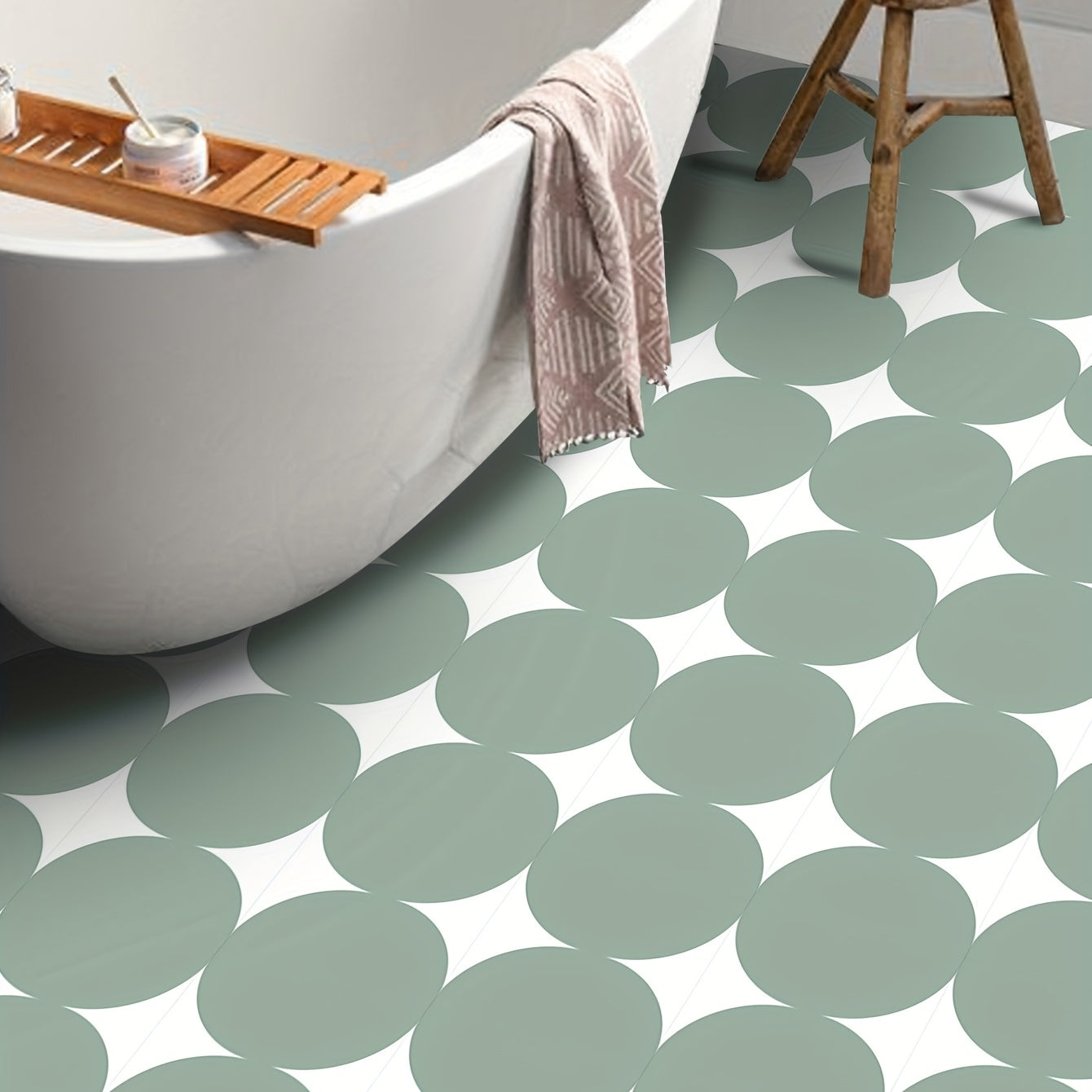 9pcs Green Geometric Tile Peel And Stick Waterproof Vinyl Tile Sticker
