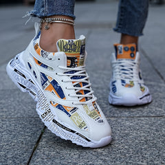 Graffiti Graphic Chunky Sneakers Soft Sole Lightweight Running Shoes