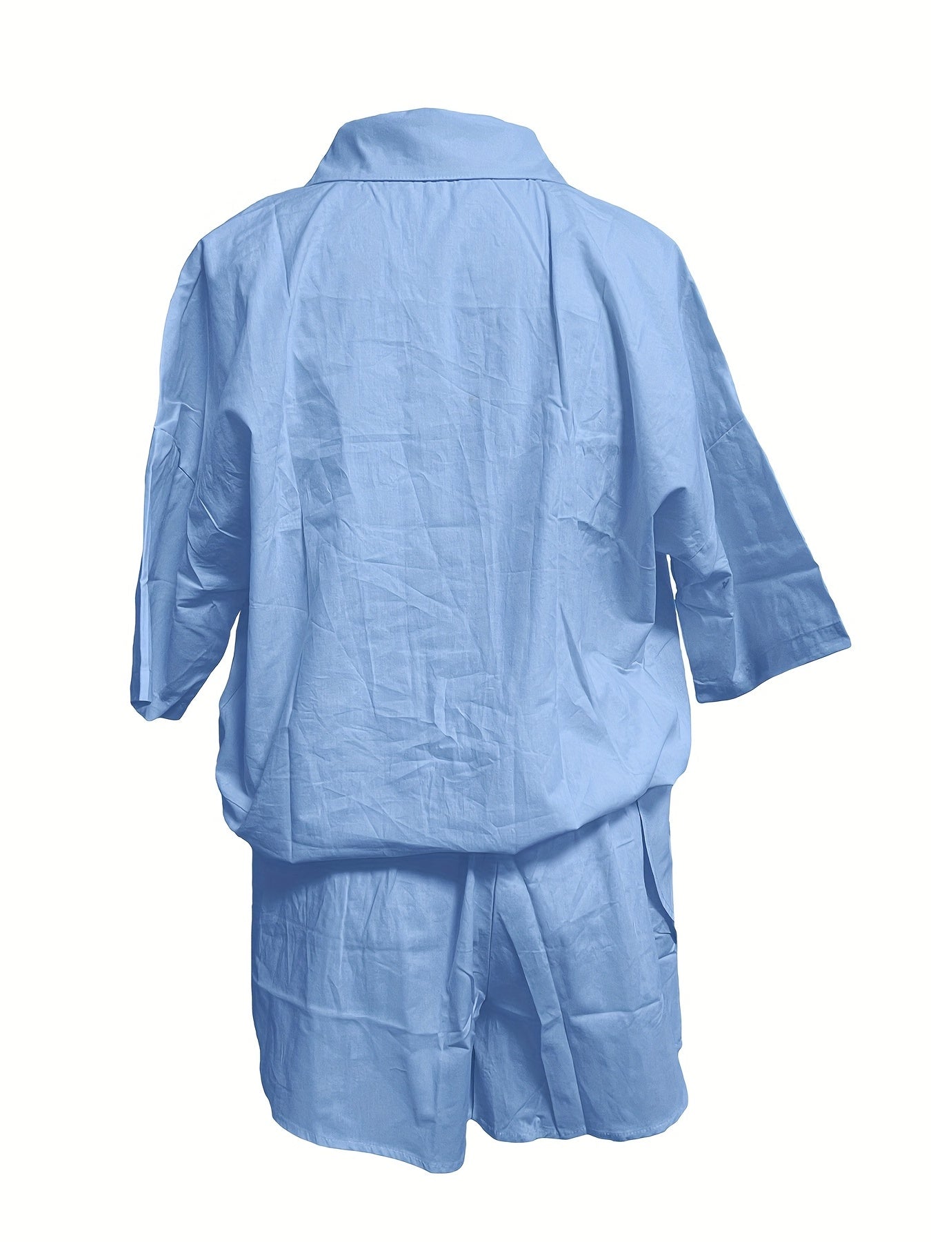 Casual Solid Two piece Shorts Set Shirt & Shorts Outfits Women's Clothing