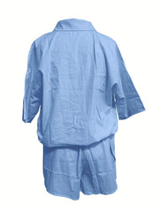 Casual Solid Two piece Shorts Set Shirt & Shorts Outfits Women's Clothing