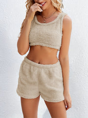 Cozy Lounge Set Long Sleeve Hooded Robe & Tank Top & Shorts
