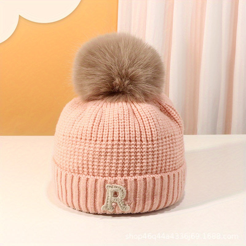Kids Winter Knit Beanie Hat with Letter Label