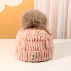 Kids Winter Knit Beanie Hat with Letter Label