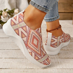 Women's Geometric Pattern Knit Mesh Casual Flat Shoes