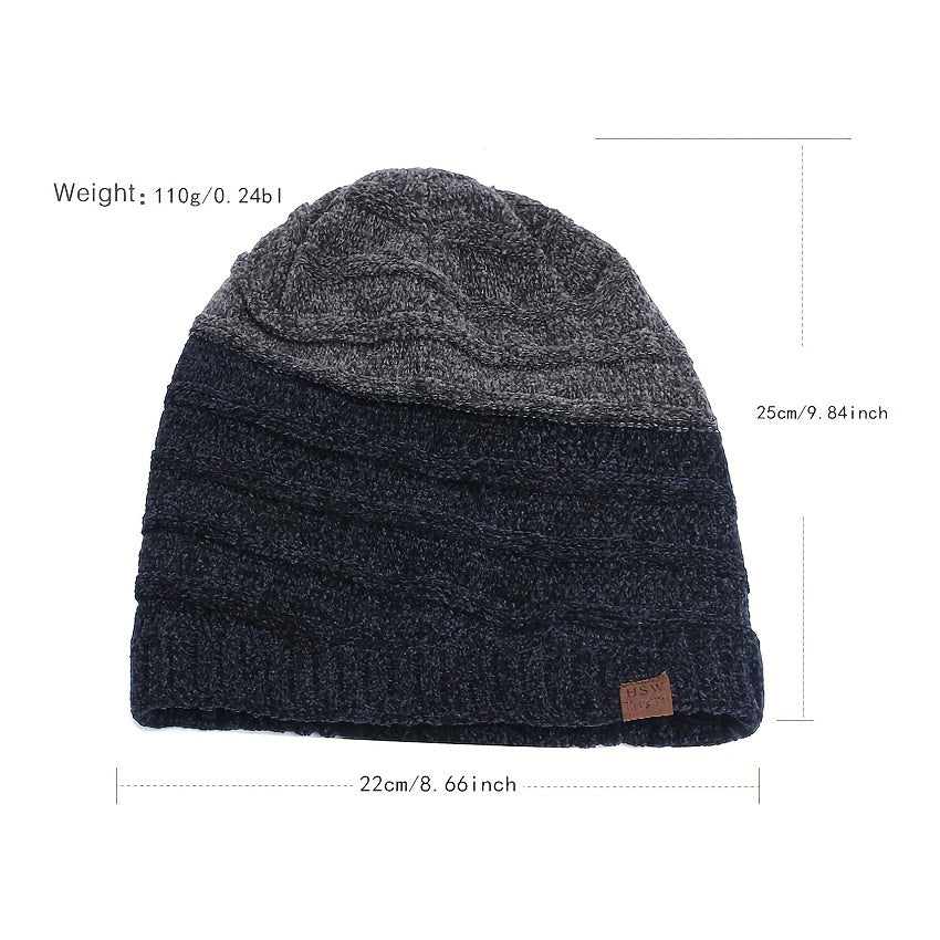 Men's Plus Fleece Beanie Outdoor Warm Knitted Hat Ski Hip Hop Hat