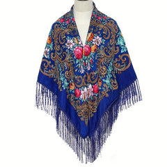 Boho Flower Print Tassel Shawl Vintage Warm Wrap Cardigan Poncho