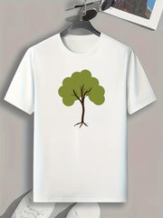 Tree Print Men's Comfy T shirt Active Stretch Breathable Tee Outdoor Summer