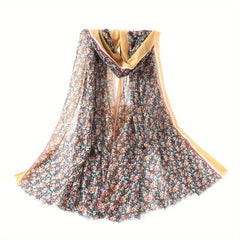 Floral Print Block Scarf Raw Edge Shawl Casual Windproof Head Wrap