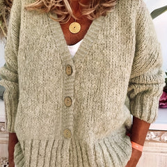 Solid Button Up Cardigan Long Sleeve Women's Clothing