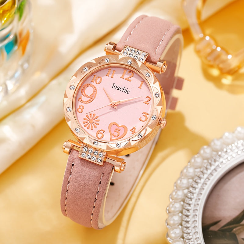 6pcs Pink Quartz Watch & Butterfly Accessory Set