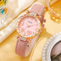 6pcs Pink Quartz Watch & Butterfly Accessory Set