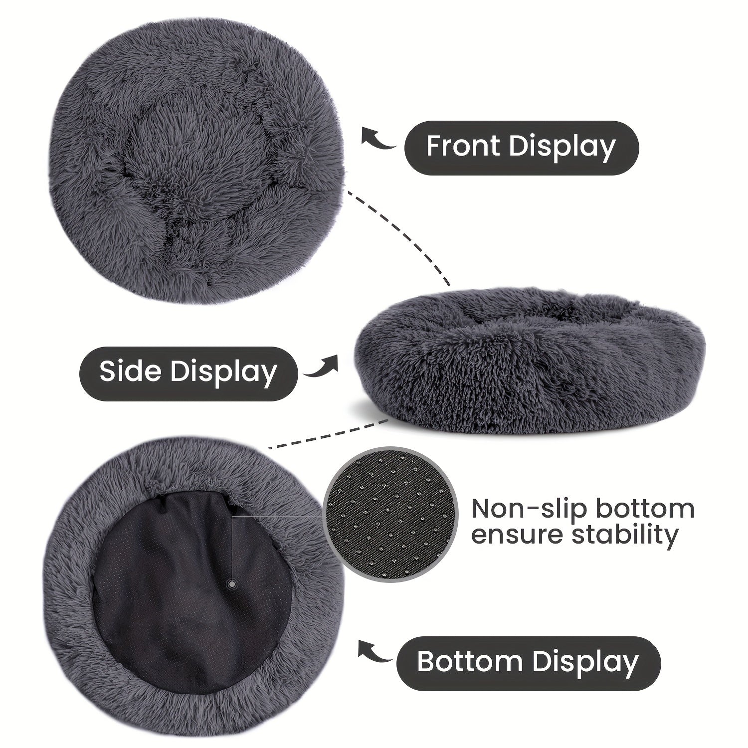 Plush Washable Dog Bed Soft Donut Bed Sleeping Mat