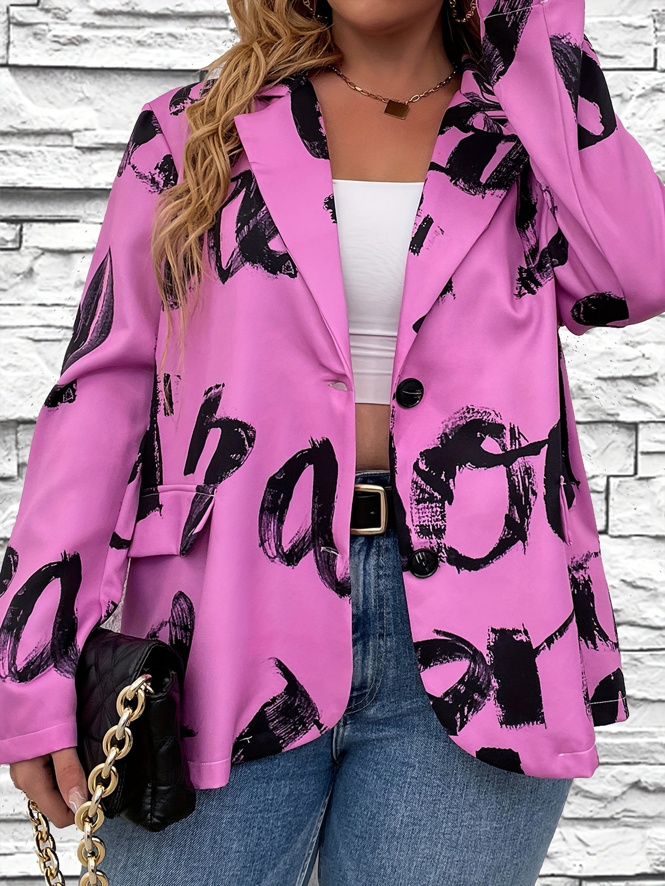 Women's Letter Print Long Sleeve Lapel Blazer