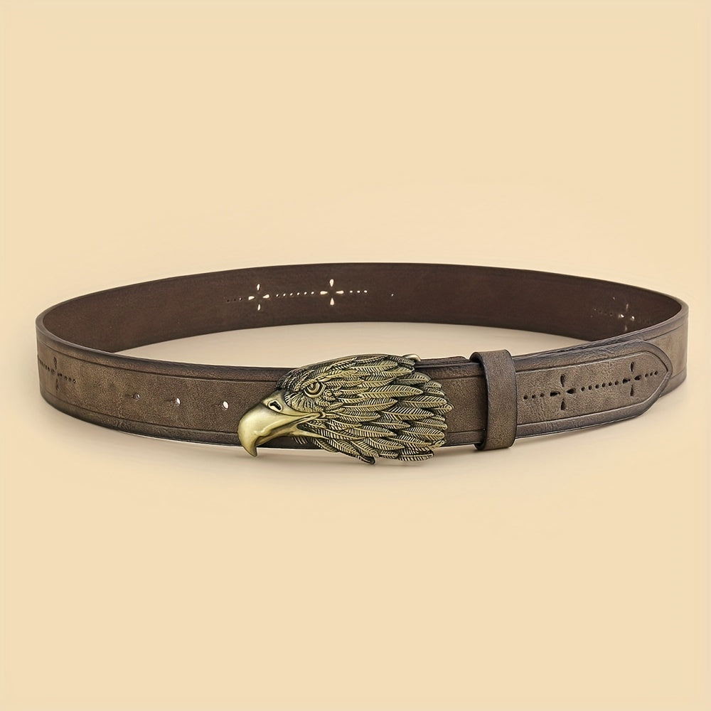 Men's Vintage Alloy Eagle Head Buckle Belt Retro PU Leather Belt