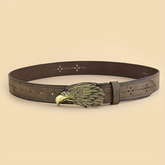 Men's Vintage Alloy Eagle Head Buckle Belt Retro PU Leather Belt