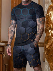 Geometric Pattern Print Men's 2Pcs Outfits Short Sleeve T-shirt And Shorts Set