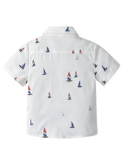 Boys Boat Print Lapel Shirt for Summer