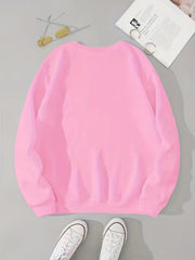 Bear Print Crew Neck Pullover Sweatshirt for Women