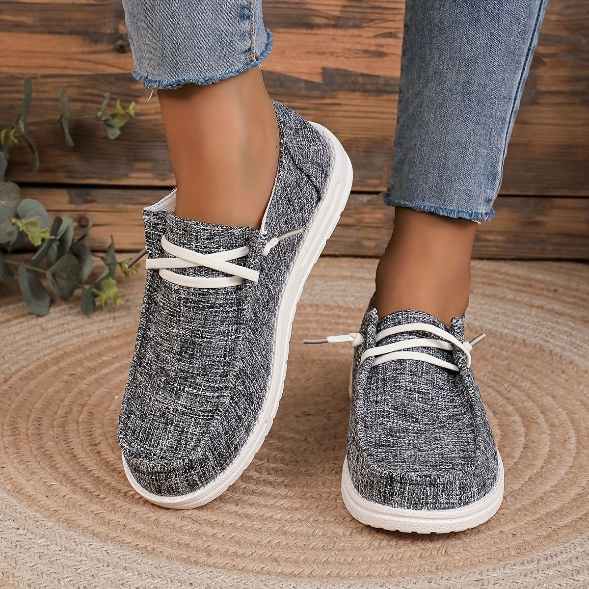 Women's Canvas Lace Up Outdoor Sneakers Lightweight Walking Shoes