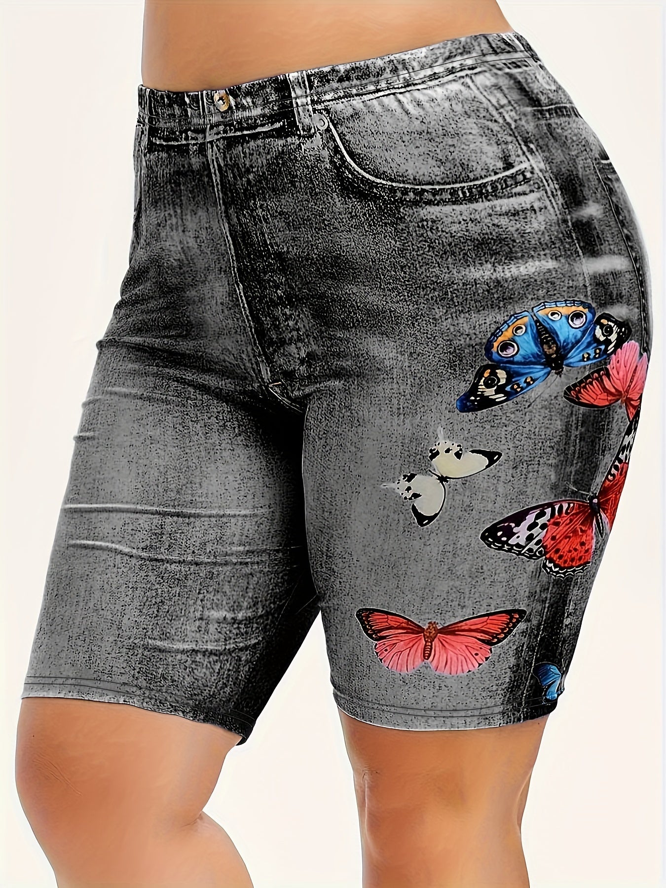 Women's Butterfly Denim Yoga Running Shorts