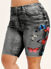 Women's Butterfly Denim Yoga Running Shorts