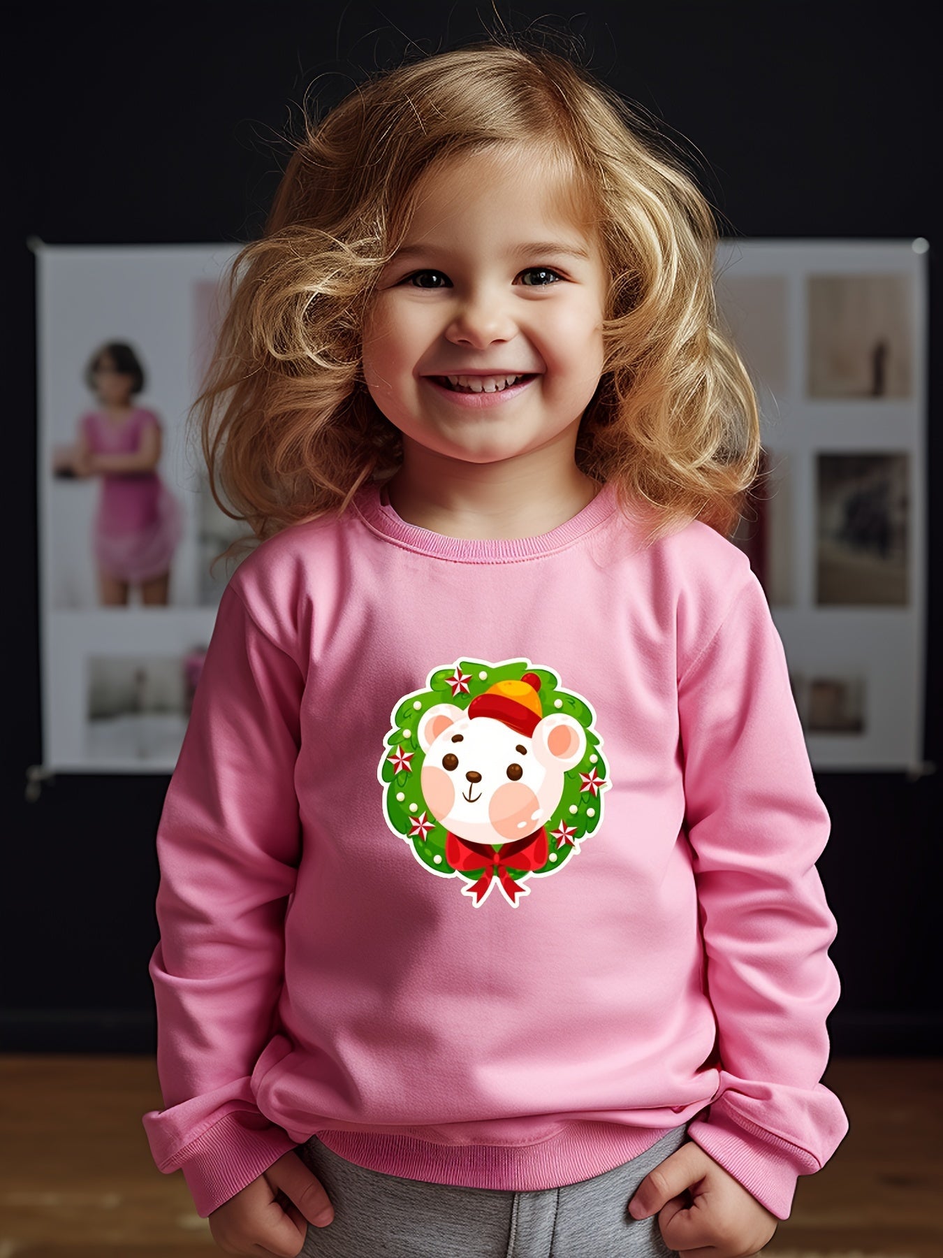 Bear Graphic Pullover Girls Sweatshirt Kids Christmas Party