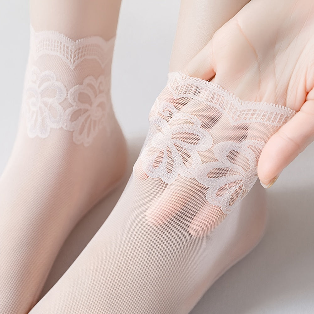 5 Pairs Floral Lace Short Socks Ankle Stockings