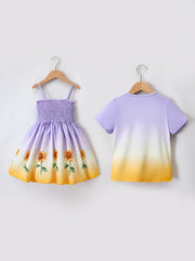 Sunflower Pattern Matching Dress & T-shirt Set for Siblings
