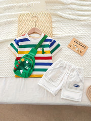 Boys Dinosaur Striped Outfit T-shirt & Shorts Set
