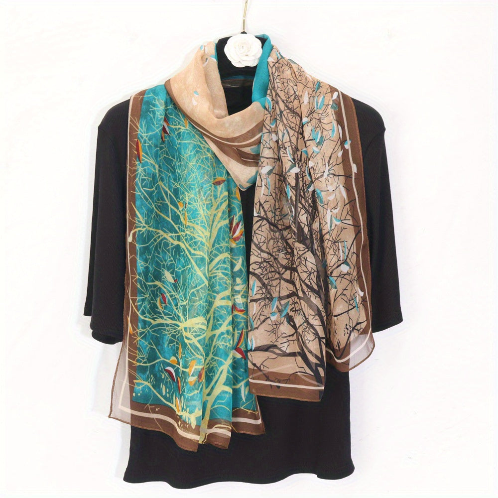 Satin Scarf Silk Soft Shawl Summer Breathable Sunscreen Wrap Vintage Printed Hea