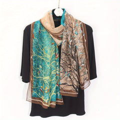 Satin Scarf Silk Soft Shawl Summer Breathable Sunscreen Wrap Vintage Printed Hea