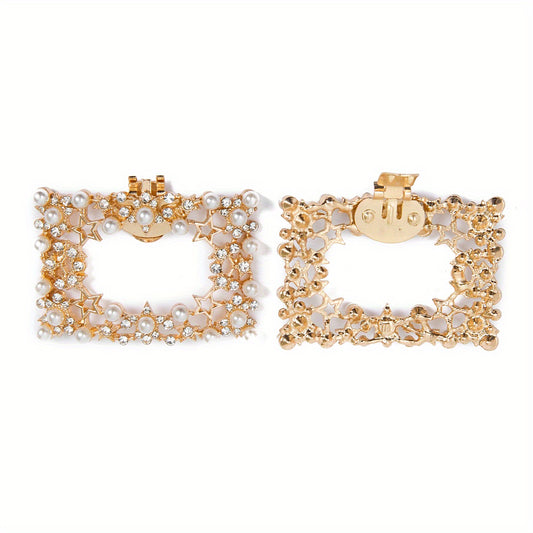 2pcs Faux Pearl Square Shoe Clips Detachable Shoe Buckles For High Heels