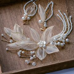 Faux Pearl Tassel Hairclip Earrings Set Wedding Party Decor