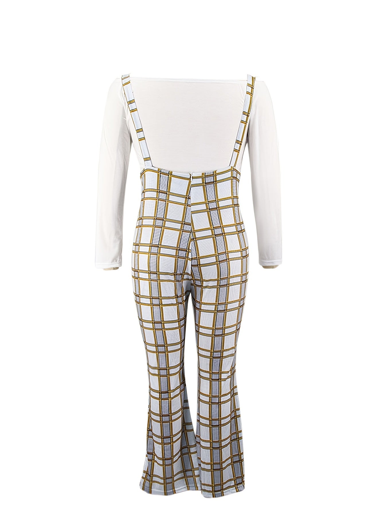 Long Sleeve Crop Top & Plaid Wide Leg Jumpsuit Set