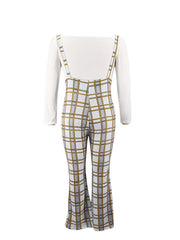 Long Sleeve Crop Top & Plaid Wide Leg Jumpsuit Set
