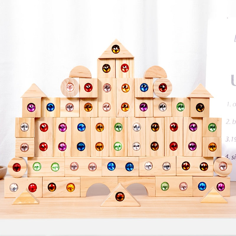 Colorful Gemstone Wooden Building Blocks Toy for Kids