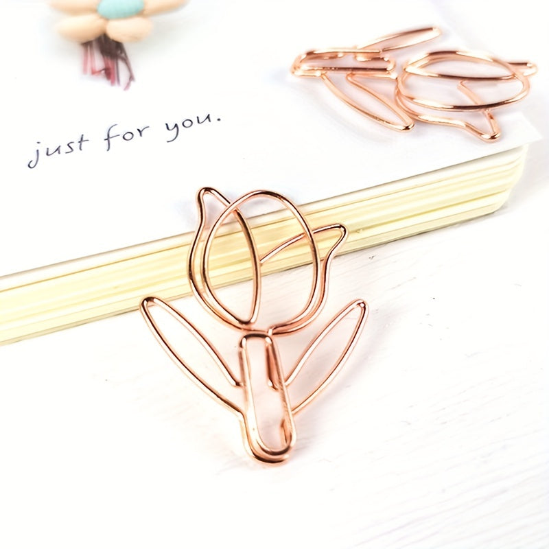 20pcs Rose Tulip Paper Clips Flower Bookmarks for Home & Office