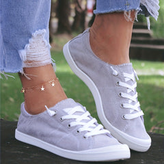 Gray Low Top Casual Walking Shoes Lace Up Flat Skate Shoes