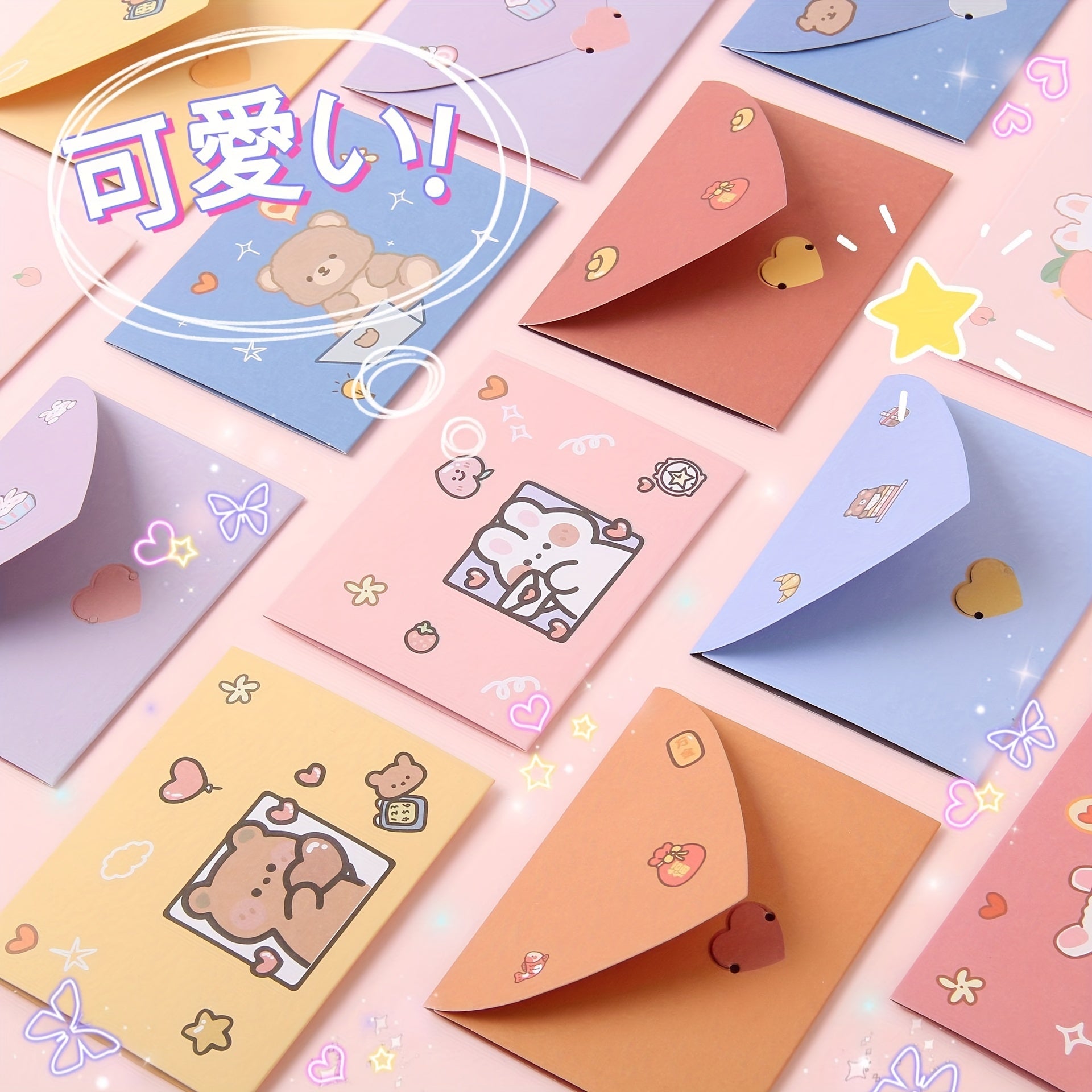 10pcs Cartoon Greeting Card Envelope DIY Message Small Card Birthday Postcard