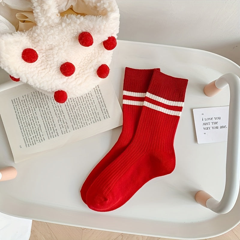 Striped & Letter Print Socks Women's Stockings