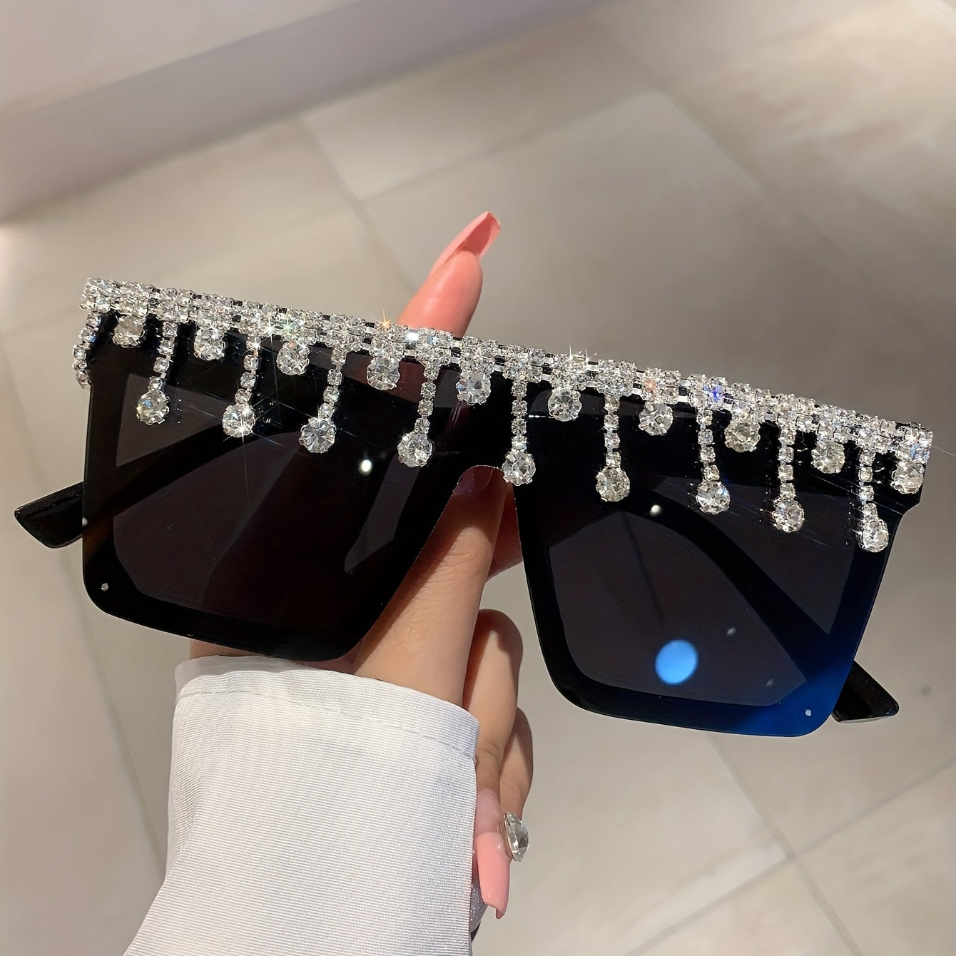 Oversized Sunglasses Rhinestone Tassel Party Club Decorative Glasses