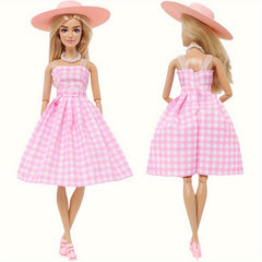 Pink and Plaid Dress Set for 12-inch Dolls with Accessories