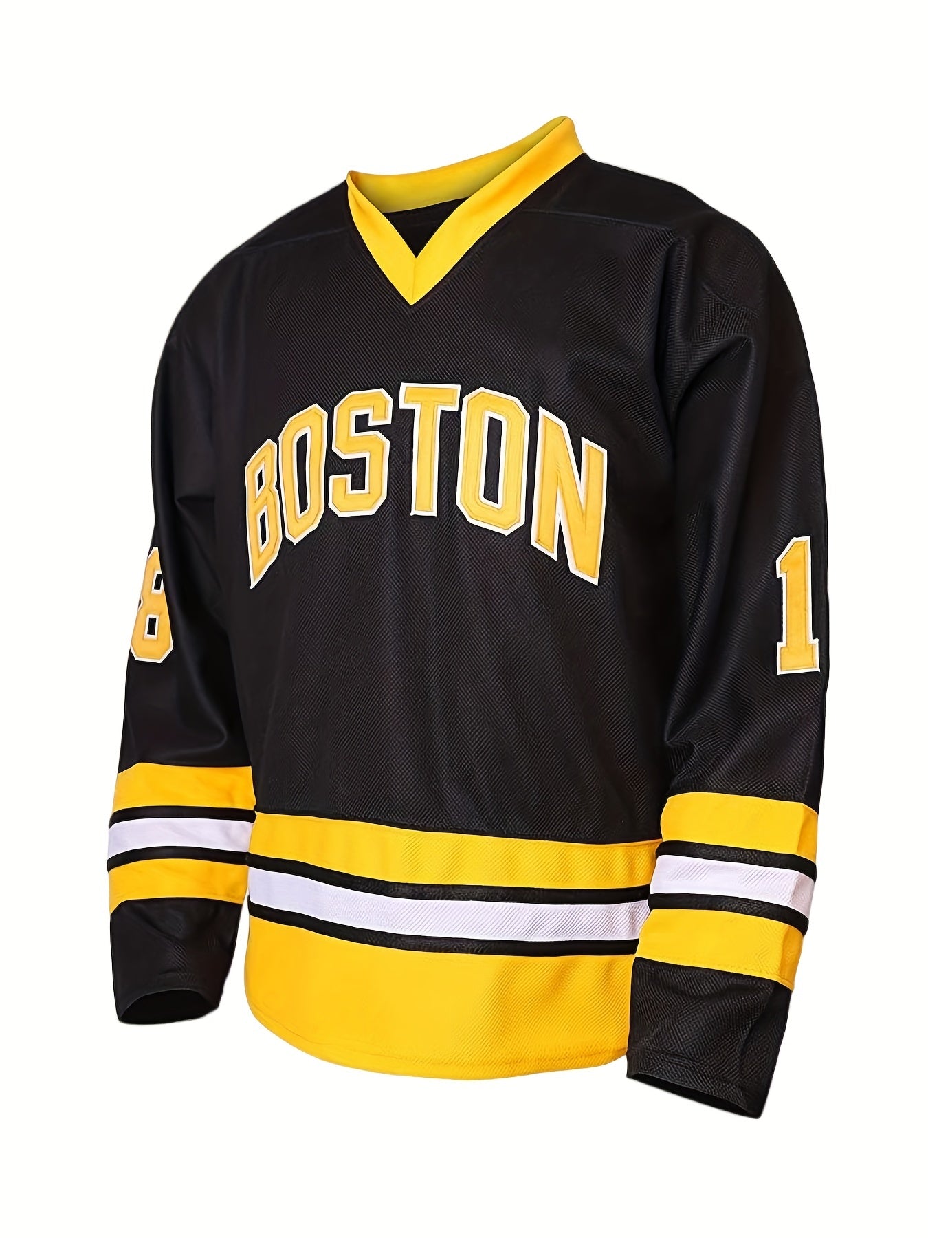 Men's Embroidery Ice Hockey Jersey Vintage Stripe V Neck Long Sleeve