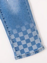 Girls Ripped Plaid Skinny Jeans