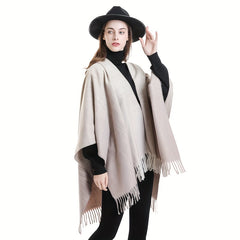 Striped Fringed Shawl Warm Poncho Cape