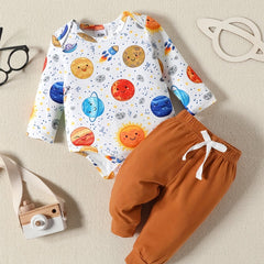 Baby Boys Starry Sky Creeper Romper Cotton Pants Set