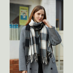 Plaid Pattern Tassel Scarf Windproof Warm Shawl Classic Thick Couple Scarves