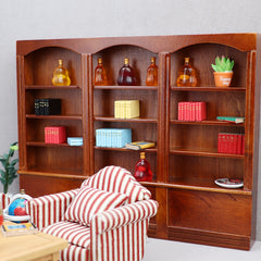 Dark Brown Wooden Triplet Bookcase Dollhouse Furniture