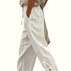 Lace Drawstring Waist Pants Solid Loose Casual Pants